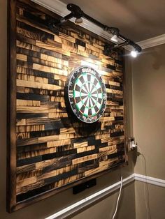 a dart board mounted to the side of a wall