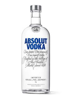 an empty bottle of absolut vodka on a white background with the words absolut vodka written in cursive writing