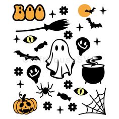 halloween clipart with pumpkins, ghost and other items for the design on white background