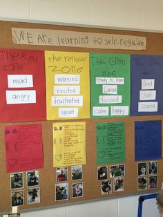 a bulletin board with pictures and words on it