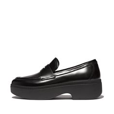 Women's F-Luma Leather Loafers Modern Business Slip-ons With Contrast Sole, Modern Loafers With Contrast Sole For Business, Modern Business Platform Loafers With Rubber Sole, Modern Business Loafers With Contrast Sole, Modern Black Platform Loafers, Modern Business Casual Loafers With Branded Insole, Modern Slip-on Loafers For Office, Modern Leather Platform Slip-ons, Modern Platform Loafers For Office