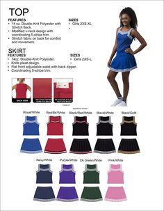 This will make a great girls cheer uniform to wear on the first day of school or to wear to the games to show your school spirit!! Great for game day wear for the little ones & pee wee cheerleaders. The tops & skirts are sold as a set but the accessories are separate. These run small so please check the size measurements in the pages above. The other cheer items are in my store. I have links posted below if you would like to purchase them as well. PLEASE READ ORDERING INSTRUCTIONS BEFORE White Cheer Uniforms, Cheerleader Uniforms, Uniforms School, Cheer Tops, Cheer Uniforms, Knife Pleat, Pee Wee, Cheer Uniform, Girls Sports