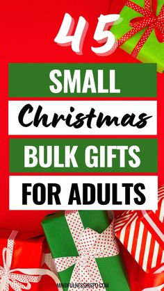 small christmas gifts for adults with text overlay that reads, small christmas bulk gifts for adults