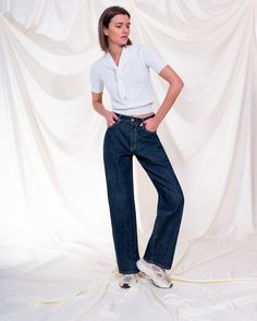 Cathcart's classic jeans- the Lara's. These wide leg selvedge denim jeans are elegant, hardwearing and a true all-season staple. They are true to size and had one wash already, so expect minimal shrink. Denim Polo, Selvedge Denim Jeans, Lara Jean, High Rise Denim Jeans, Selvedge Denim, Classic Jeans, High Rise Denim, Clothes Collection, Shirt Shop