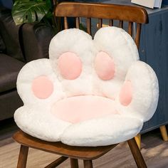 a white and pink color plushie in cat paw shape for chairs Paw Print Pillow, Soft Paws, Plush Chair, Office Chair Cushion, Cat Paw Print, Plush Sofa, Kawaii Room, Bear Paws, Cat Paw