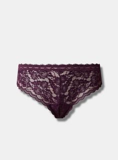 Matching style(s): Search 11422941, 12120773 FIT Mid rise. Minimal coverage. MATERIALS + CARE Lace knit fabric. . 87% nylon, 13% spandex. Machine wash cold. Dry flat. Imported. DETAILS Open gusset detail. The best plus size women's lace thong panty with open gusset panties in deep purple made of lace. Elegant Purple Brief Bottoms, Purple Lace Stretch Bottoms, Seamless Polyamide Bottoms, Size 16 Jeans, Lace Thong, Matches Fashion, Lace Knitting, Bra Cups, Women Lace