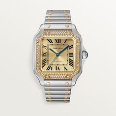 Santos de Cartier watch Gold Watches Women, Alligator Skin, Cartier Santos, Cartier Watch, Mechanical Movement, Dive Watches, Sport Watches, Casio Watch, Steel Bracelet