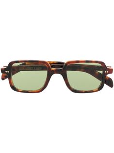 square-frame sunglasses from CUTLER & GROSS featuring brown, acetate, tortoiseshell effect, glossy finish, green tinted lenses, UV-protective lenses, square frame, straight arms and curved tips. These glasses come with a protective case.. Brown Square Sunglasses, Green Lense Sunglasses, Tinted Lenses Glasses, Sunglasses For Small Face, Glasses Inspiration, Summer Glasses, Green Glasses, Brown Glasses, Tinted Glasses