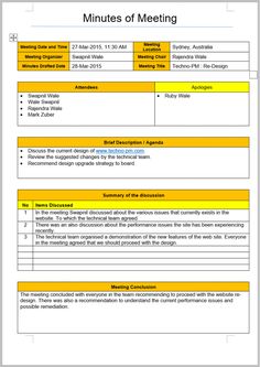 the meeting minutes form is shown in yellow