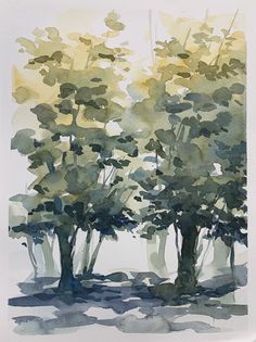 watercolor painting of trees on white paper