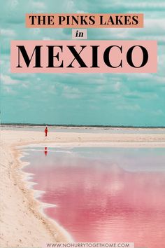 the pink lake in mexico with text overlay that reads, the pink lakes in mexico