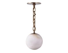 a white ball hanging from a chain on a light fixture with an oval glass shade