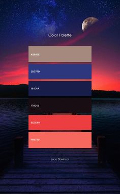 the color palette is shown in different shades and colors, including blue, pink, red,