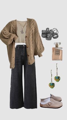 How To Style A Jeans, Ethereal Academia Outfit, Cute Cardigan Outfits Winter, Cardigan Outfit Inspiration, Aesthetic Outfits With Cardigans, Fall Style Ideas For Women, Cute Outfits With A Cardigan, Cottagecore Outfit For School, Cute Work Outfits Fall