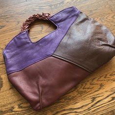 Bocue Milton - One Of A Kind Bag Made By Hand In Brick Shades Of Purple And Plum. No One Else Will Have This Bag As It Was The Only One Made! Interior Patch Pockets, Slim Profile With Magnetic Snap Closure. Dust Sack Included For Storage. Purple Leather Shopping Shoulder Bag, Purple Leather Shoulder Bag For Shopping, Purple Leather Shoulder Bag With Top Carry Handle, Purple Leather Rectangular Hobo Bag, Purple Leather Hobo Tote Bag, Purple Shoulder Bag With Braided Handles, Purple Bags With Braided Handles For Daily Use, Purple Leather Satchel With Handles, Purple Shoulder Bag With Braided Handles For Shopping