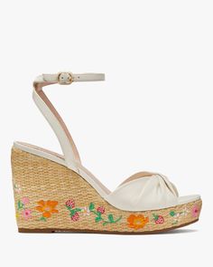 Tallulah Strawberry Garden Espadrilles | Kate Spade Outlet Ankle-high Synthetic Sandals For Spring, Ankle-high Sandals With Wrapped Heel In Synthetic, Ankle-high Sandals With Wrapped Heel, Ankle-high Heels With Heel Loop For Spring, Ankle-high Synthetic Sandals With Wrapped Heel, Leather Wedge Sandals With 4-inch Heel For Spring, Spring Sandals With 4-inch Heel And Round Toe, Kate Spade Closed Toe Heels With Heel Strap, Spring Ankle Strap Heels With Removable Insole