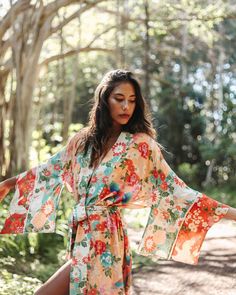 Nursing Robe, Kimono Beach, Bee Dress, Floral Print Kimono, Boho Kimono, Bohemian Floral, French Seam