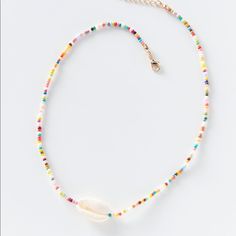 The Cutest Summer Puka Shell Necklace With Rows Of Rainbow Beads Metal Clasp Closure And Extender Chain For Adjustability. Never Worn. Pre-Ordered And Ended Up Buying A Similar Necklace Instead! Summer White Necklaces With Faceted Beads, Red Bohemian Necklace With Letter Beads, Bohemian Red Necklace With Letter Beads, Red Heart Beads Jewelry For Summer, Summer Red Necklace With Beaded Chain, Angel Pendant Necklace, Hexagon Necklace, Puka Shell Necklace, Beaded Collar Necklace