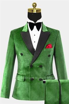 Two Green Velvet Tuxedos | Double Breasted Mens Suit | Bradymensuit Dark Green Velvet Suit, Velvet Prom Suit, Tuxedo Groomsmen, Men Suits Modern, Guys Prom, Grooms Suits, Prom Attire, Prom Men, Suit Prom