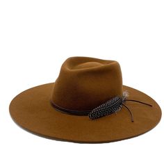 MONTANA FEDORA WHISKY - Lovely Bird Pheasant Feather, Chocolate Wrapping, Crown Heights, Pheasant Feathers, Wide Brim Fedora, Pheasant, Custom Embroidery, We Wear, Wide Brimmed