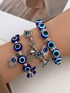 3pcs Evil Eye Beaded Decor  Hand Pendant Bracelet Set, Fashionable Women's Daily Wear Multicolor    ABS     Women Fashion Jewelry, size features are:Bust: ,Length: ,Sleeve Length: Evil Eye Jewelry Bracelet, Ideas Pulseras, Beaded Decor, Eye Decor, Abs Women, Hand Pendant, Watches Women Fashion, Evil Eye Jewelry, Pendant Bracelet