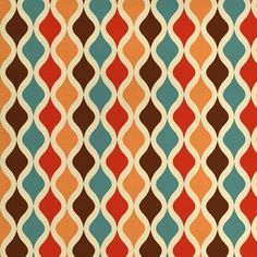 an orange, blue and brown striped fabric with wavy lines on the outside of it