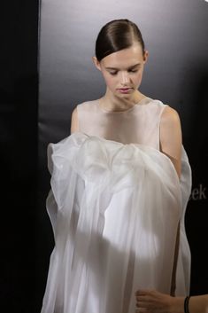 "Misumi" Silk Organza Dress– NOT JUST A LABEL Pre-draped Organza Evening Dress For Wedding, Ethereal White Evening Dress, White Ethereal Dress For Evening, White Organza Gown With Sheer Bodice, White Sleeveless Silk Satin Dress, White Satin Sleeveless Silk Dress, Sheer Organza Evening Dress For Wedding, Ethereal White Party Gown, Voluminous Satin Wedding Dress