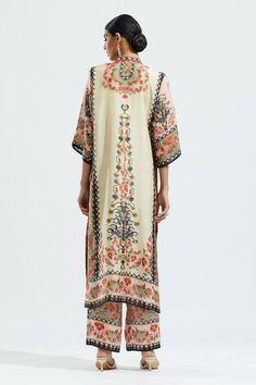 Buy Beige Silk Printed Geometric Band Collar Ghazala Kurta For Women by Rajdeep Ranawat Online at Aza Fashions. Beige Kurta, Rajdeep Ranawat, Kurta For Women, Pant For Women, Beige Silk, Beige Pants, Luxury Sale, Kurta With Pants, Satin Color