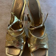 Zara Platform, Gold, Metallic Sandals, With Snake Texture, Never Worn Brand, New Delicate Strap, And Buckle Closure, Front Crossing Straps To Secure Foot, Very Comfortable, Boho Chic Fuchsia Heels, Snake Texture, Black Patent Shoes, Ankle Wrap Heels, Red Loafers, Gold Platforms, Zara Gold, Zara Leather, Patent Shoes