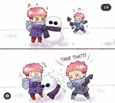 two comics showing the same person making a snowman look like they are talking to each other