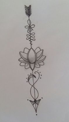 a drawing of a flower with an arrow on it