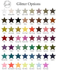 the different colors of glitter stars are shown in this chart, which shows how to use them