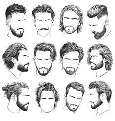 Mens Hairstyles With Beard, Hair Vector, Gents Hair Style, Mens Hairstyles Thick Hair, Cool Mens Haircuts, Hair Sketch, Beard Hairstyle, Types Of Hair