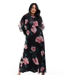 Dresses by ASOS Curve There's dressing up, then there's this High neck Long sleeves Ruffle details Back zip closure Regular fit Dress With Cape, Formal Dresses Graduation, Eid Outfits, Holiday Dress Outfit, Cocktail Dress Formal, Asos Curve, Black Floral Print, Cape Dress, Long Sleeve Floral Dress