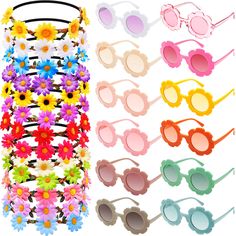 PRICES MAY VARY. Package Includes: you will get 12 pieces of multicolor flower hairbands and 12 pieces of sunflower glasses; The quantity is sufficient to meet your dress and party needs, and you can also share them with others Multiple Color Choices: the round flower sunglasses have 12 different colors, each of which is novel and charming; Flower hairbands are also available in 12 different colors to easily meet your child's different matching requirements Size Details: the total width of cute Groovy Party Decorations, Two Groovy Party, Hippie Glasses, Hippie Sunglasses, Groovy Party, Two Groovy, Sunglasses For Kids, Daisy Headband, Hippie Headbands