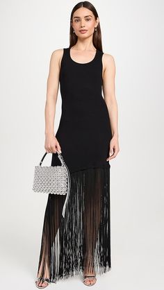 Shopbop - Designer Clothing, Shoes & Accessories Sequin Pencil Skirt, Chic Dress Classy, Garden Dress, Dress Classy, Black Tank Dress, Black Fringe, Knit Mini Dress, Fringe Trim, China Fashion