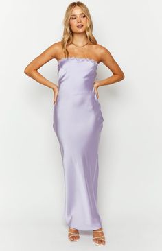 Rhea Purple Satin Strapless Maxi Dress Sunday Drinks, Maxi Cocktail Dress, Prom Midi Dress, Purple Maxi Dress, 60's Dress, Summer Playsuit, Strapless Maxi, Purple Satin, Maxi Dress Cocktail