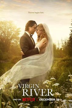 the movie poster for virgin river starring actors in wedding dress and tuxedo,