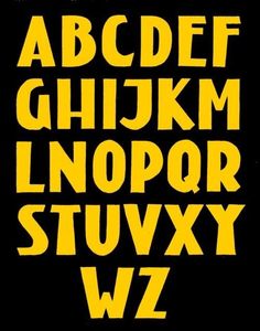 the alphabet is made up of yellow letters on black background, and it appears to be in