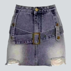 Take your style game to the next level with our 2023 Summer Collection Punkish-Style Contrast Denim Skirt! This distressed mini skirt is designed to fit flawlessly. featuring a mid-waist silhouette. zip and button closure. and two belts for added drama.Why You'll Love It Grunge-Style: This skirt brings the edgy grunge look of the 90s to your wardrobe. perfect for making a statement. Distressed & Unconventional: The distressed detailing gives it a unique texture. adding depth and character to you Distressed Mini Skirt, Edgy Grunge, Grunge Look, Street Style Trends, Modern Trend, Dressy Outfits, Denim Design, Grunge Style, Light Blue Denim