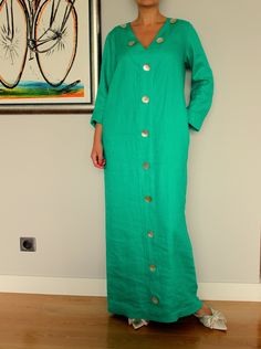 Emerald Green linen robe dress, Linen Kaftan Linen Kaftan Dress, Linen Kaftan, Dress Emerald Green, Plus Size Linen, Maxi Dress Long Sleeve, Blue Linen Dress, Linen Dress Summer, Emerald Green Dress, Linen Robe