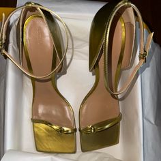 Selling These Brand New Bottega Veneta Gold Stretch Sandals. They Are A Size 42, However, If You Are A Women’s 10.5-11 They Will Fit As Well. Free Shipping. 3.5 Heel Designer Gold Sandals With Heel Loop, Designer Gold Sandals With Heel Strap, Designer Gold Ankle Strap Sandals, Designer Gold Sandals With Ankle Strap, Designer Gold Open Toe Heels, Chic Sandals With 4-inch Heel For Galas, Luxury Gold Closed Toe Sandals, Gold High Heel Sandals For Galas, Gold Open Heel Sandals For Galas