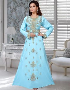 Add glam to your wardrobe😉😃 Muslimah Sky Blue Georgette Moroccan Kaftan Shop the Collection: https://bit.ly/3Uu75rY Apply Code : BTGO-30 buy 2 item get 1 at 30% off #kaftaneveninggown #prayerkaftan #turkishkaftan #kaftangown #kaftancollection #kaftan #caftan #arabicattire Kaftan Embroidery, Plus Size Lehenga, Kaftan Gown, Modest Evening Dress, Embroidered Kurti, Zari Embroidery, Pearl Embroidery, Moroccan Kaftan, Casual Saree