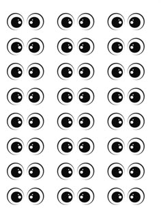 black and white eyeballs with different shapes on the eyes, all in various sizes