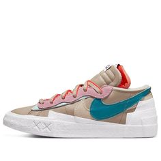 Nike KAWS x sacai x Blazer Low 'Reed' DM7901-200-KICKS CREW Sacai Nike, Vapour Max Nike, Nike Blazer Low, Nike Sacai, Blazer Low, Blue Orange White, Nike Blazers Mid, Womens Air Jordans, White Camo