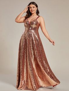 Vestidos Rose Gold, Glittery Outfits, Rose Gold Prom Dress, A Line Long Dress, Plus Size Prom, Stylish Women Fashion, Mob Dresses, Ever Pretty, Corset Back