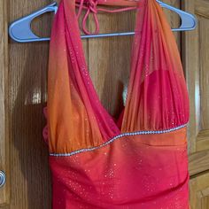 Formal Pink/Orange Dress Size 11/12 New With Tags Pink And Orange Formal Dress, Pink Orange Prom Dress, Tropical Hoco Dress, Bright Pink Formal Dress, Pink And Orange Long Dress, Pink 2000s Aesthetic Outfits, Pink And Orange Aesthetic Outfit, Orange Sparkly Dress, Bright Prom Dresses