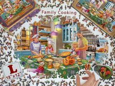 a jigsaw puzzle with an image of people cooking and baking in the kitchen