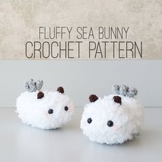 two stuffed animals that are sitting on a table with the caption fluffy sea bunny crochet pattern