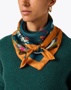 This lightweight silk scarf from Franco Ferrari is the easiest way to incorporate unique prints and color into your day-to-day wardrobe. It's patterned with a botanical print in the season's hottest hues, ideal for pairing with nearly anything in your wardrobe. We love styling it over a blouse or knit and wide-leg trousers for a sophisticated ensemble. Trendy Green Silk Scarf For Spring, Trendy Silk Scarf For Spring, Casual Multicolor Silk Scarf For Fall, Silk Scarves With Floral Print For Spring, Elegant Multicolor Scarves For Fall, Green Chic Silk Scarves, Casual Multicolor Silk Scarf, Chic Green Silk Scarf For Spring, Chic Green Silk Scarves